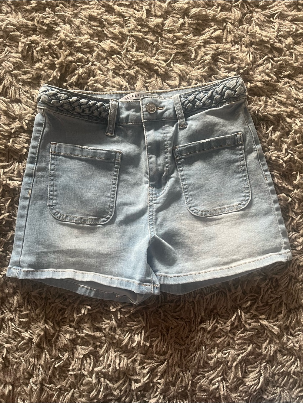 Celebrity Pink Light Blue Braided Waist Denim Shorts